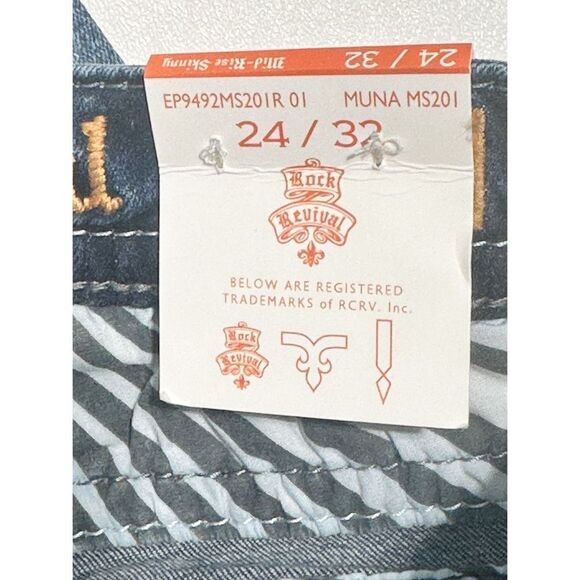 Rock Revival Muna Mid Rise Skinny‎ Jeans Blue Distressed Size 24 Length 32 - Picture 13 of 16